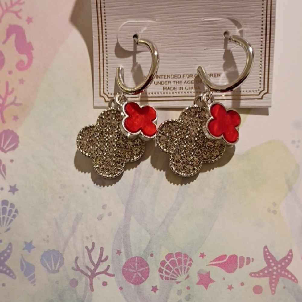 Chloe's Silver Tone and Red Clover Earrings